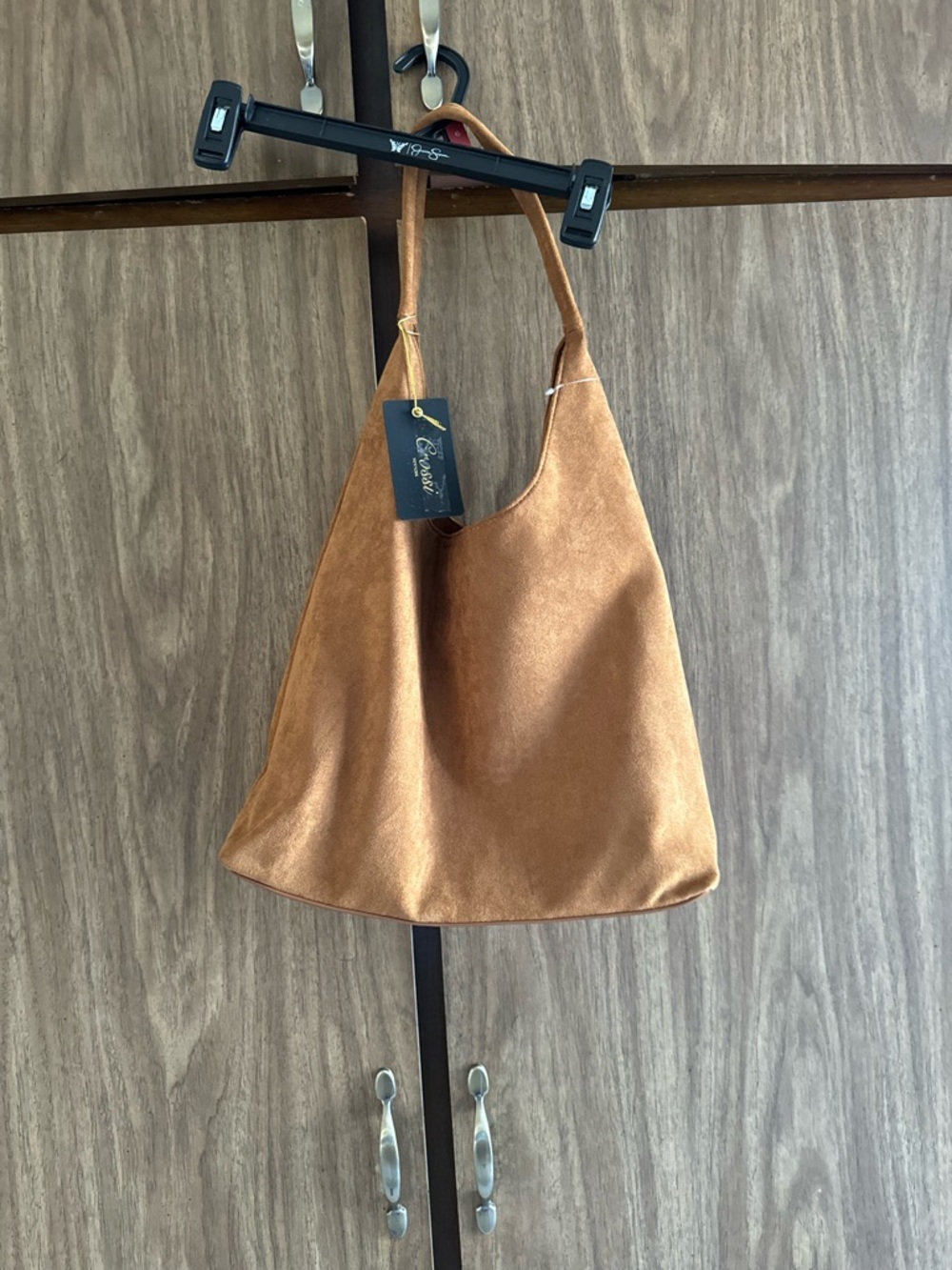 Crossi New York Suede Shoulder Tote Bag in Cognac Brown -